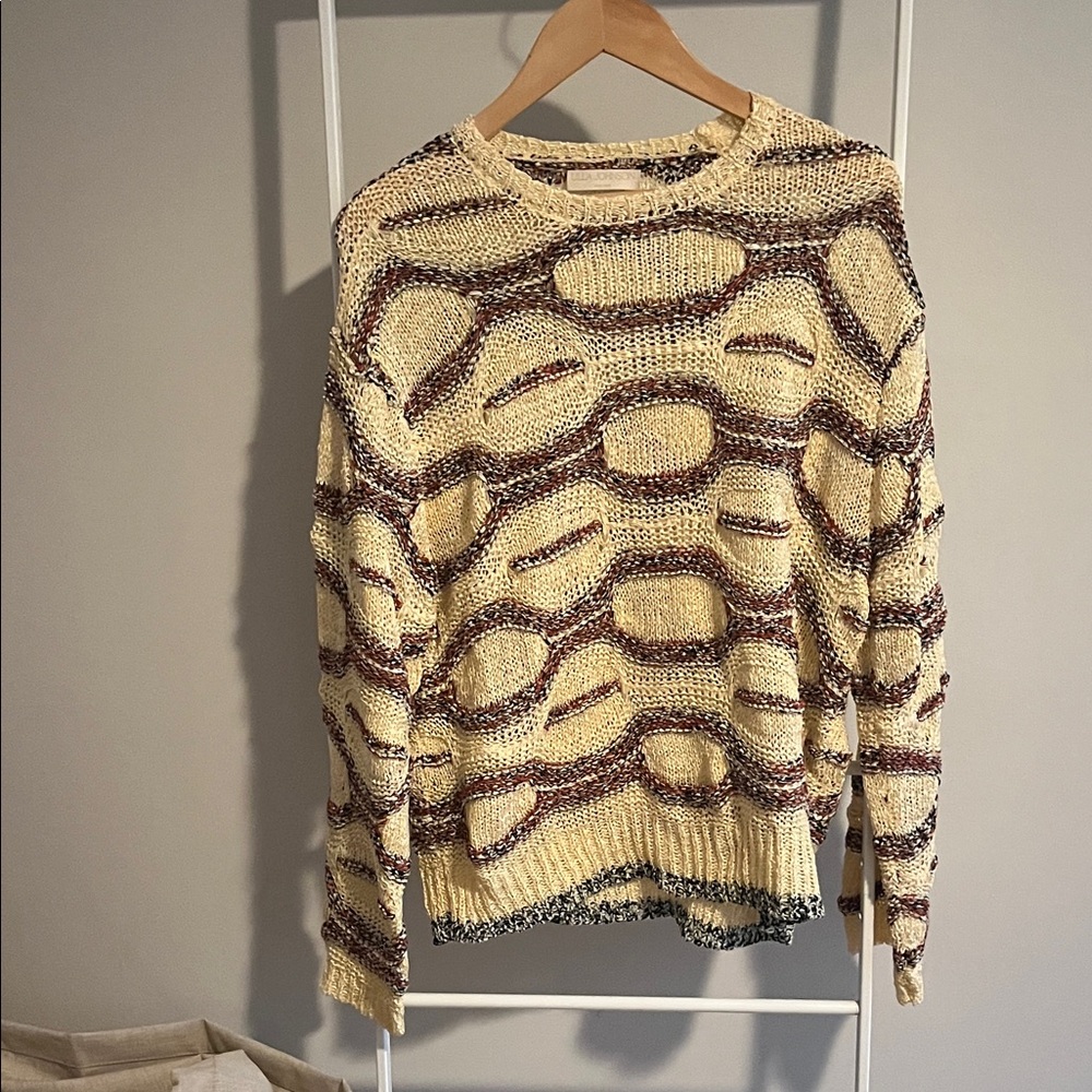 Ulla Johnson Cream and Black Knit Sweater with Red Accents